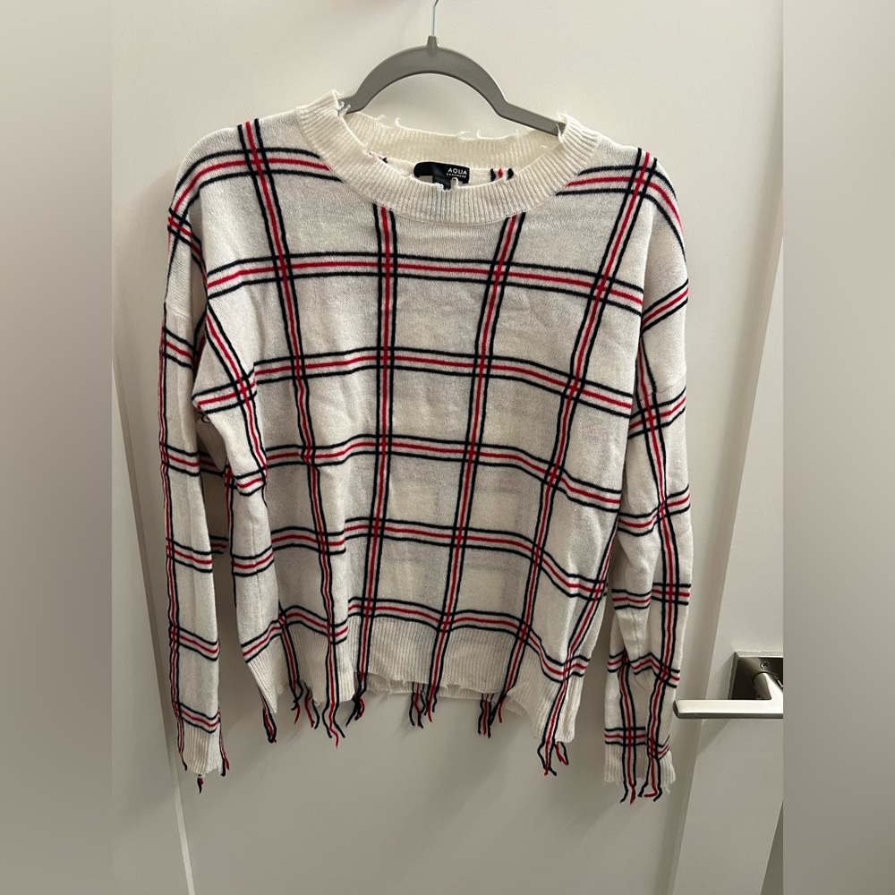 AQUA Plaid Cashmere Sweater - Picture 2 of 3